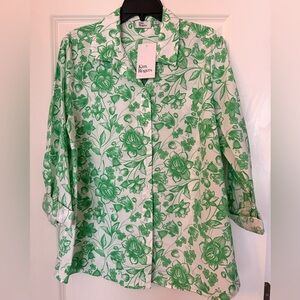 NWT Kim Rogers Green and White Floral Shirt